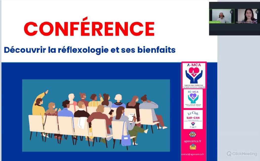 capture d'écran de la conférence AMCA sur les bienfaits de la réflexologie